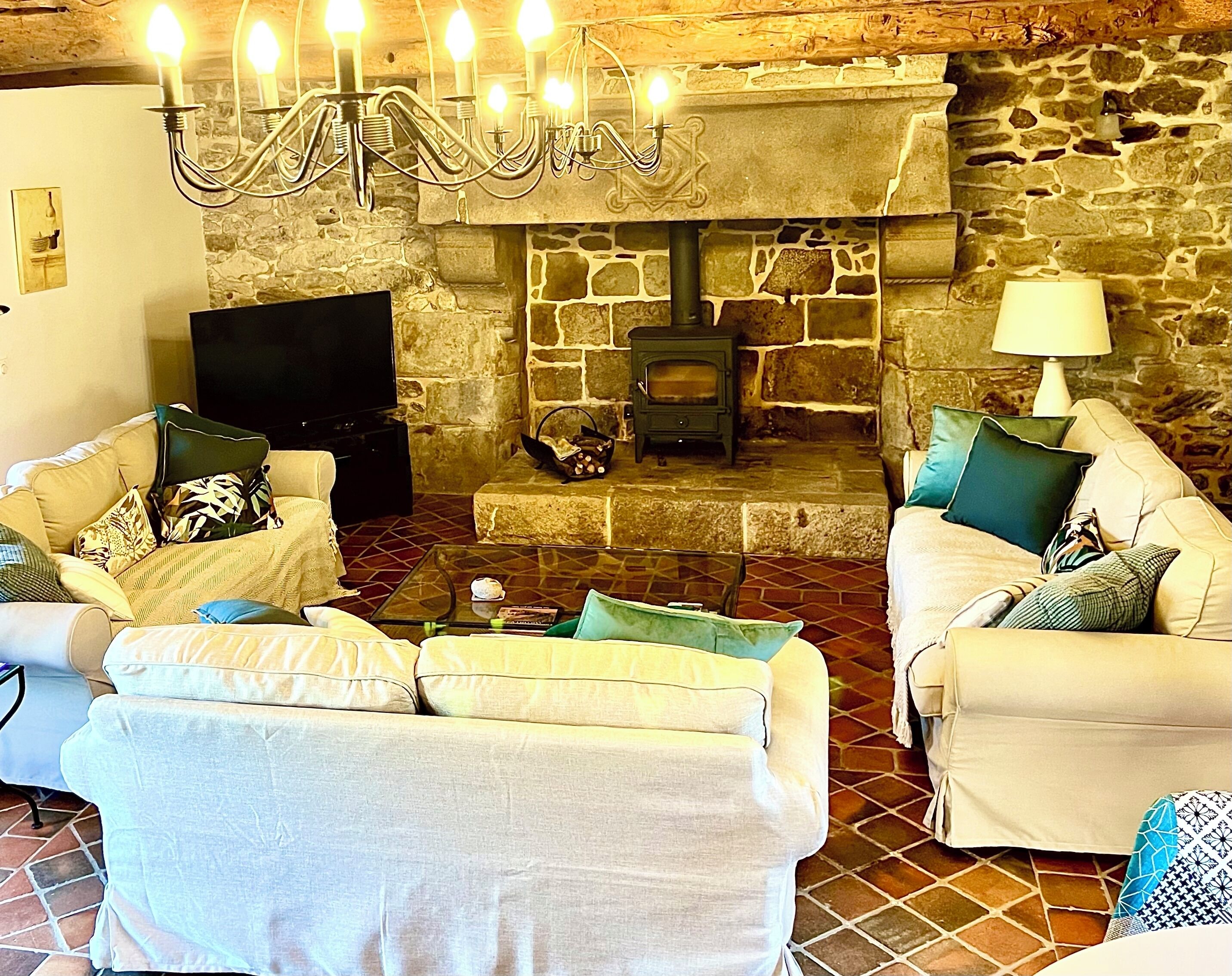 スマートテレビ、暖炉、卓球台、書庫