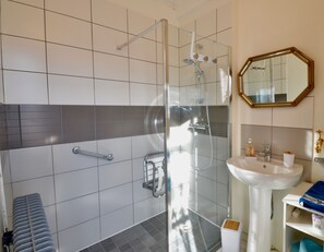 Shower, hair dryer, toilet paper