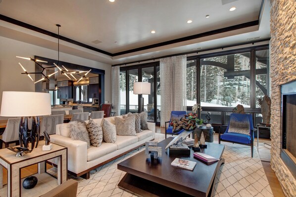 TV, fireplace, table football