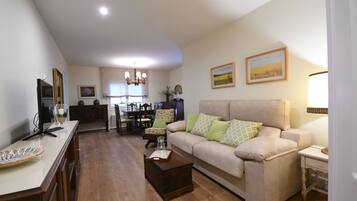 Een televisie en een open haard