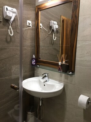 Chambre Deluxe (3) | Salle de bain | Douche, articles de toilette (gratuits), séchoir à cheveux