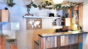 Apartment, 1 Double Bed, Lake View (L'échappée Belle) | Private kitchen | Fridge, microwave, stovetop, coffee/tea maker