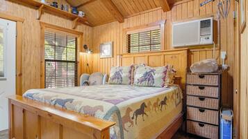 Golden woodwork and ample windows give the Cowboy Cabin a lustrous glow! Soft and clean linens are included for sleeping spaces, too.