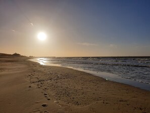 On the beach, beach towels