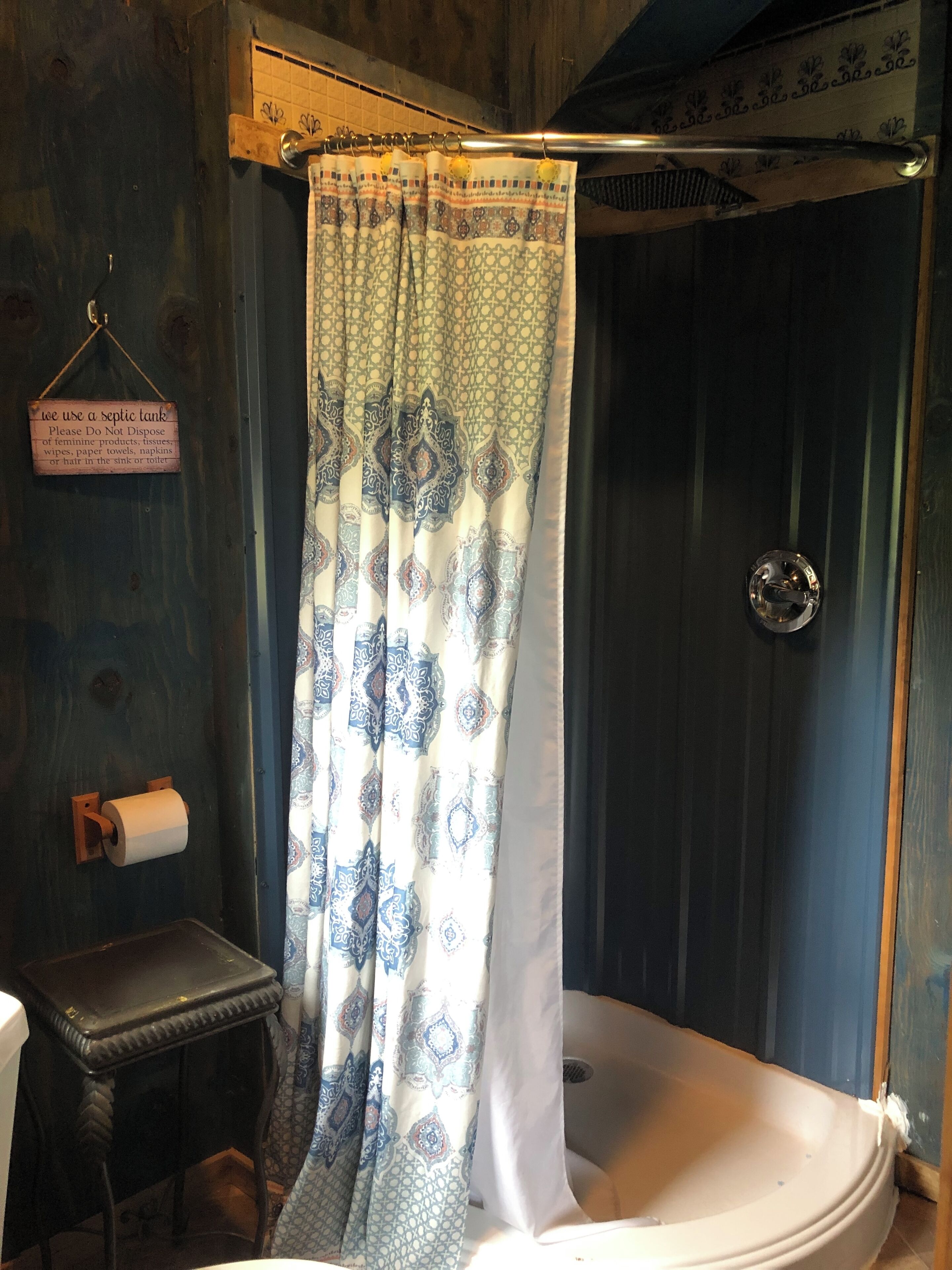 Shower, towels, toilet paper