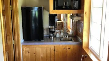 Fridge, microwave, coffee/tea maker, paper towels