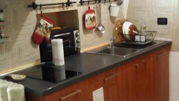 Fridge, oven, stovetop, cookware/dishes/utensils