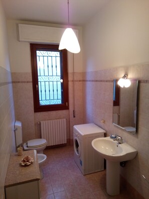 Regadera, secadora de cabello, bidet, toallas 