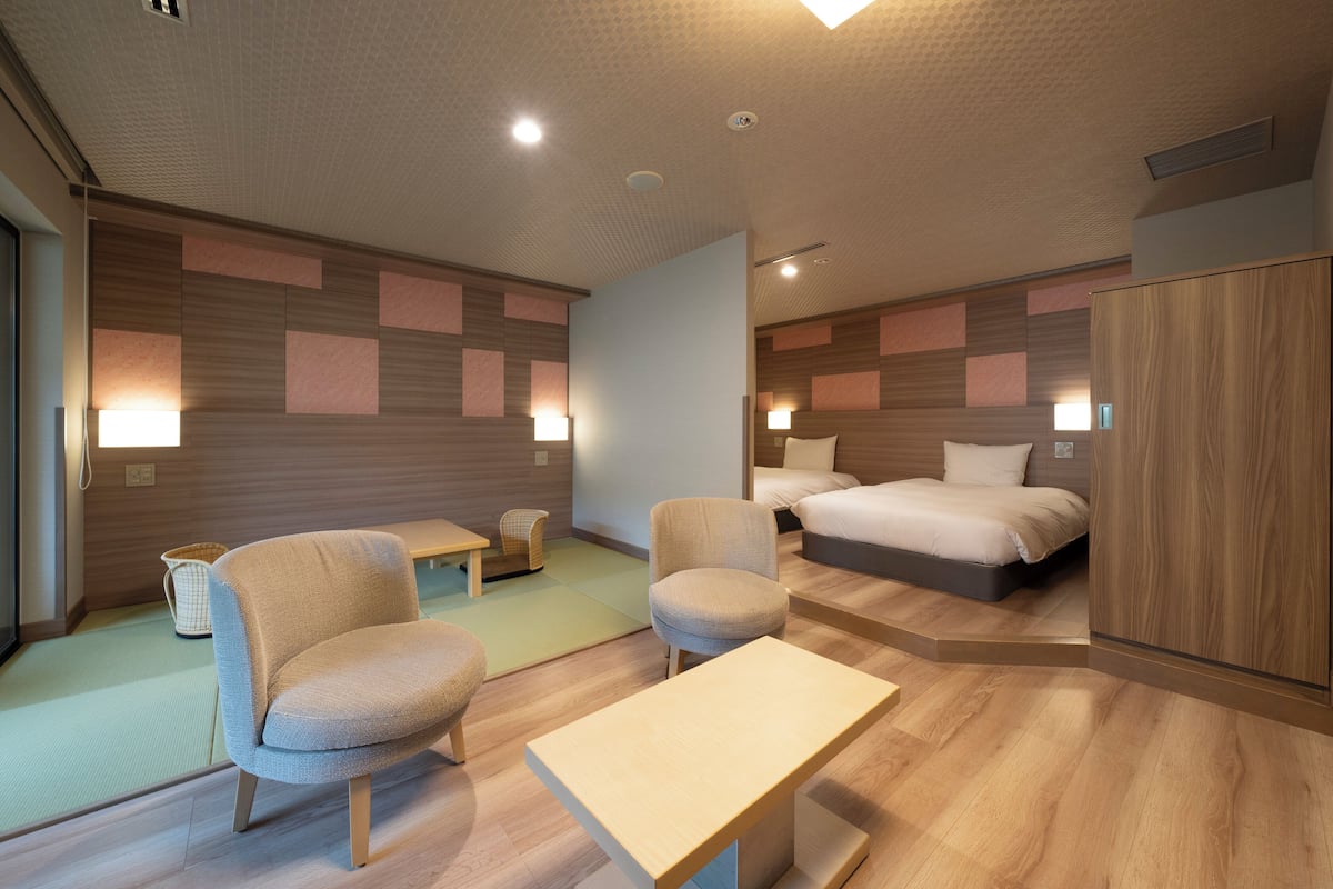 Japanese Western Style Room, Private Open-Air Bath | Premium bedding, in-room safe, desk, free WiFi