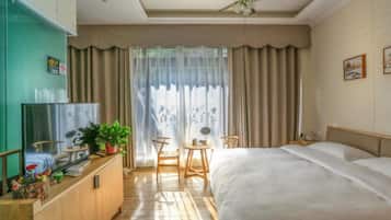 Desk, blackout curtains, free WiFi, bed sheets