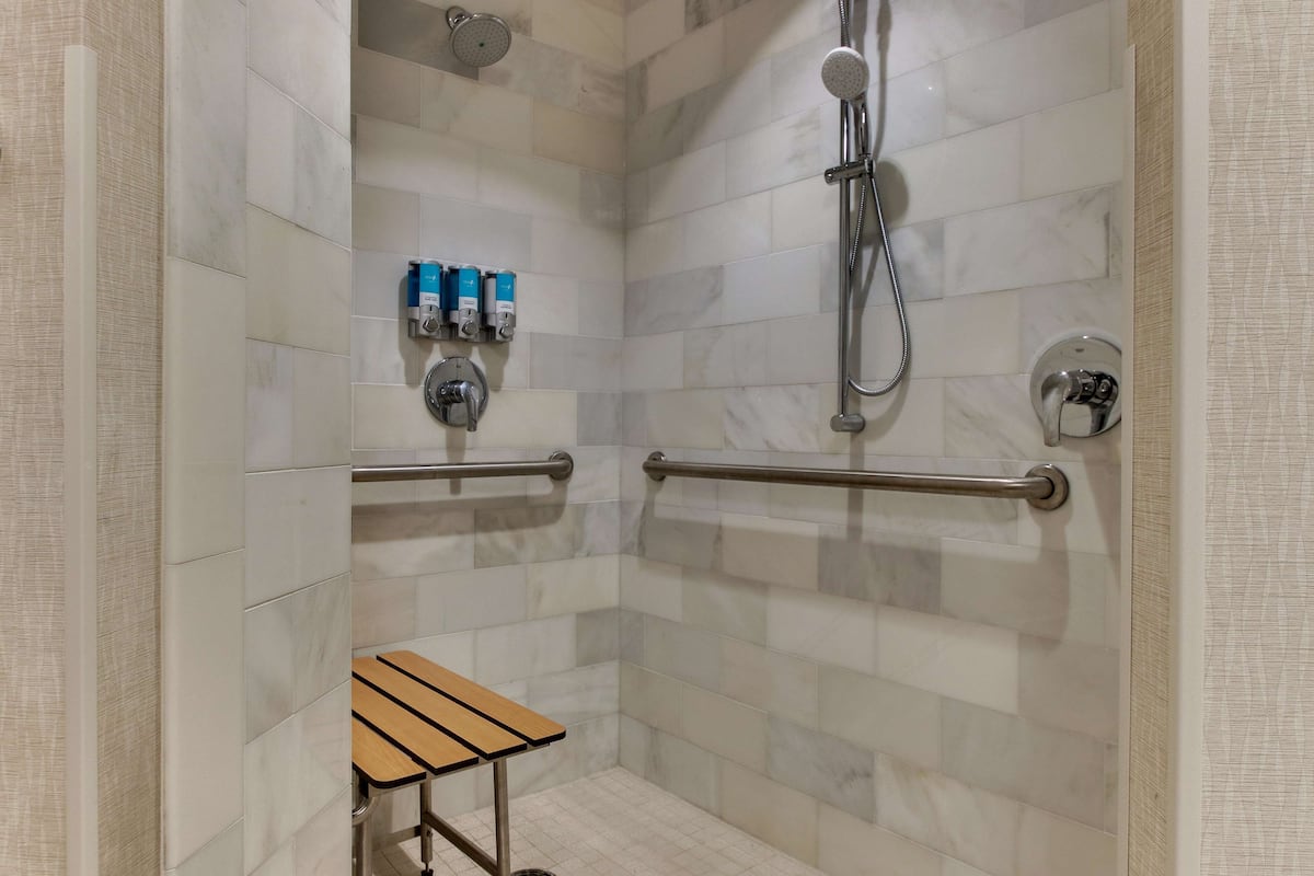 shower, free toiletries, hair dryer, towels