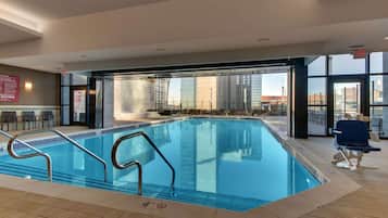 Indoor pool, outdoor pool, open 9:00 AM to 10:00 PM, pool loungers
