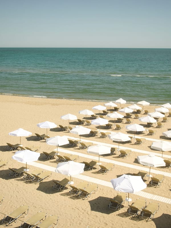 On the beach, sun-loungers, beach umbrellas, beach massages