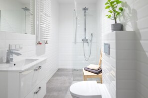 Economy Apartment | Bathroom | Shower, hair dryer, towels