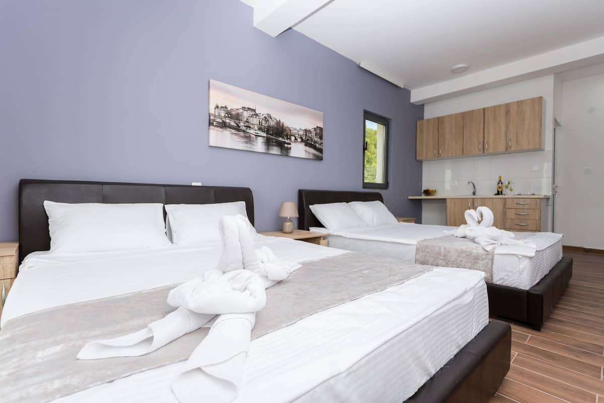 Apartamento básico, 2 camas de matrimonio, no fumadores | Sistema de insonorización, tabla de planchar con plancha, wifi gratis