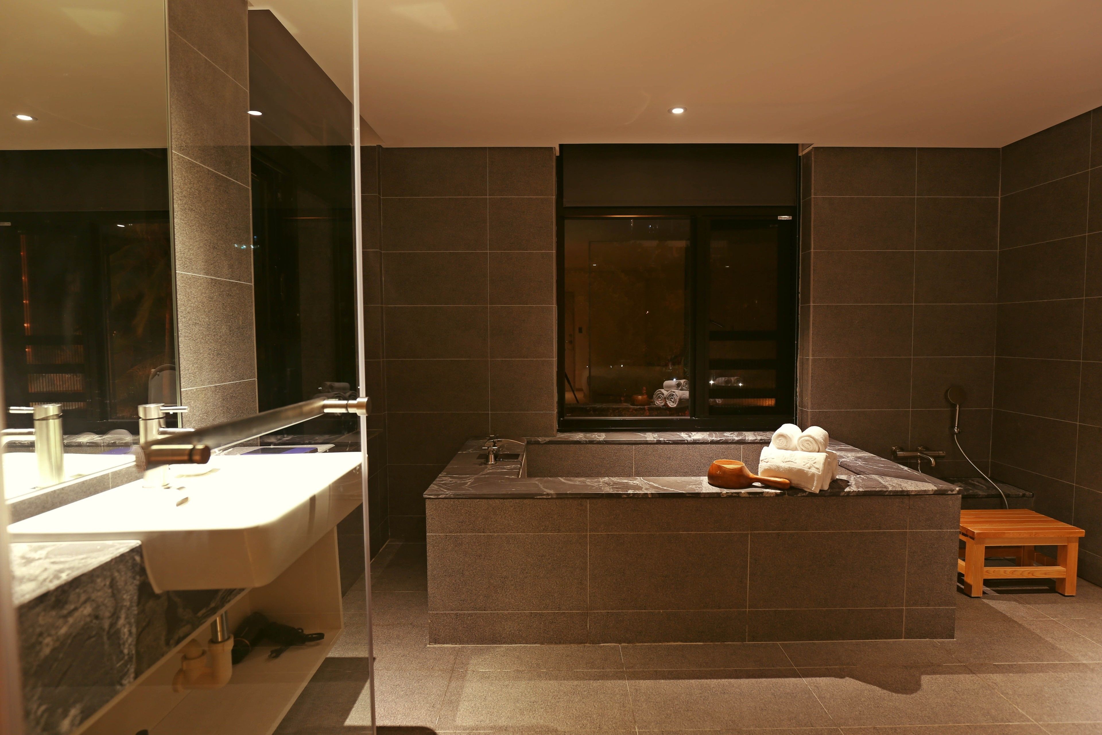 deluxe double room, park view | bathroom | separate bathtub and shower, spring water bathtub, rainfall showerhead