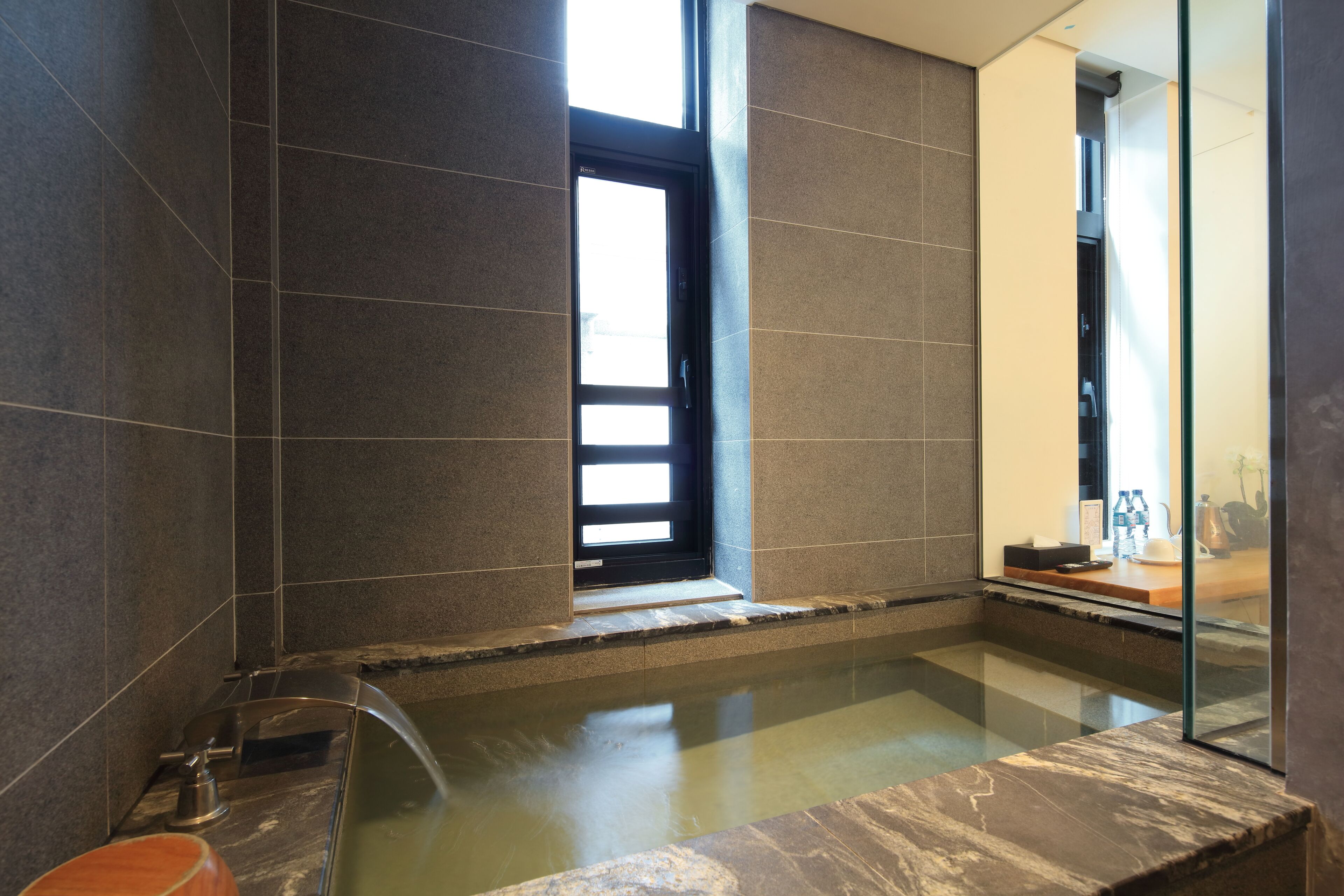 economy double room | bathroom | separate bathtub and shower, spring water bathtub, rainfall showerhead