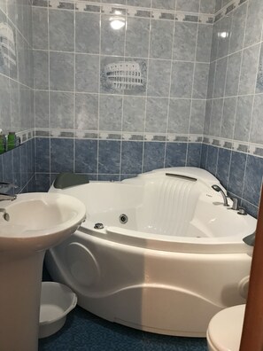 Business Room, Multiple Beds | Bathroom | Shower, hair dryer, slippers, towels