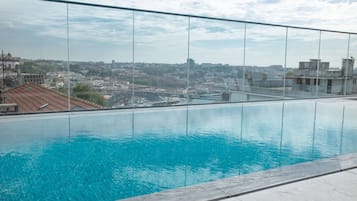 Seasonal outdoor pool, sun loungers