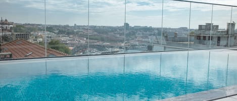 Seasonal outdoor pool, sun loungers