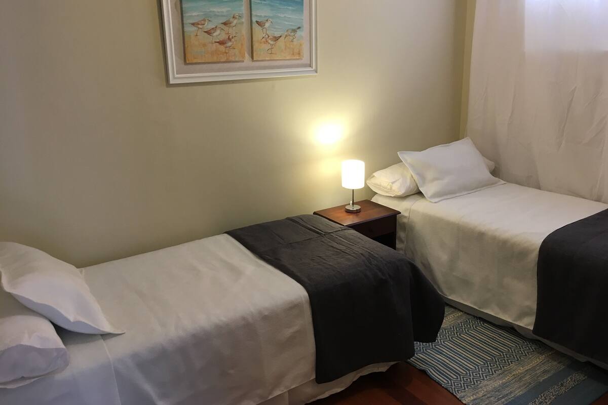 Habitación con 2 camas individuales | Escritorio, tabla de planchar con plancha, wifi gratis