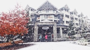 A large, multi-story building with a stone facade and a prominent entrance. - Pet-Friendly | Whistler | Shuttle, Pool + Hot Tub (Whistler)