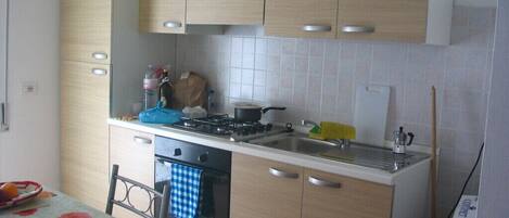 Fridge, oven, stovetop, cookware/dishes/utensils