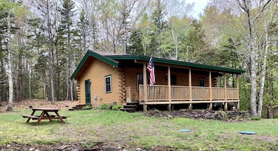 Island log home in Maine with ocean views