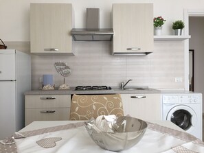 Fridge, oven, stovetop, coffee/tea maker