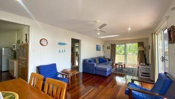 TV, DVD player, video library