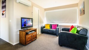 TV, DVD player, books, video library