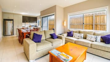 TV, DVD player, books, video library