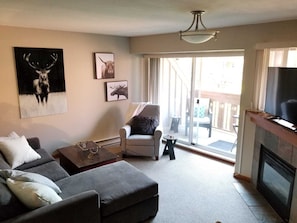Smart TV, fireplace, video games, DVD player