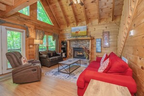 TV, fireplace - Afternoon Delight: S/Secluded, Hot Tub, Game Room, Wifi, near Attractions! (Sevierville)