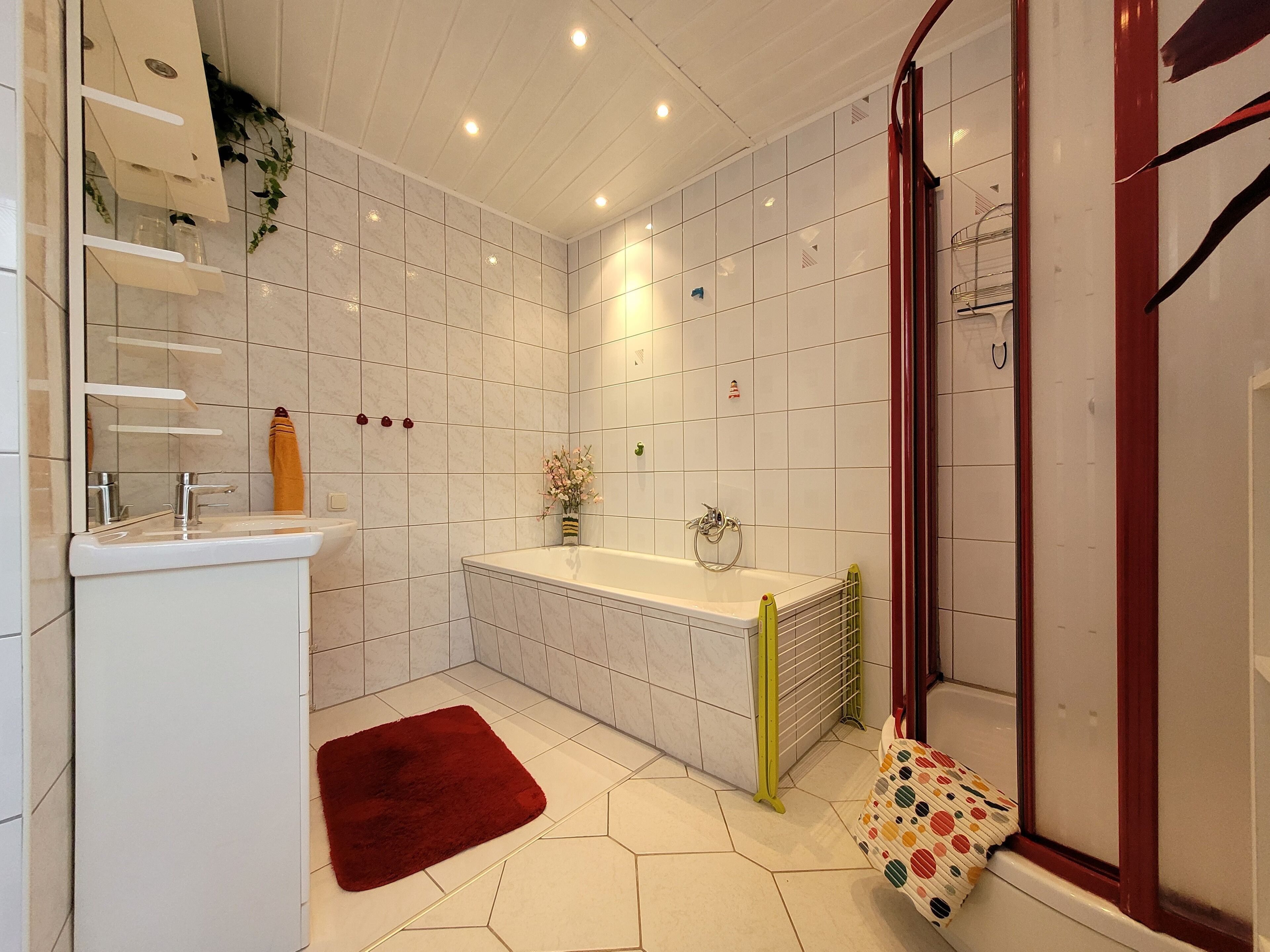 Dusche, Haartrockner, Seife, Toilettenpapier