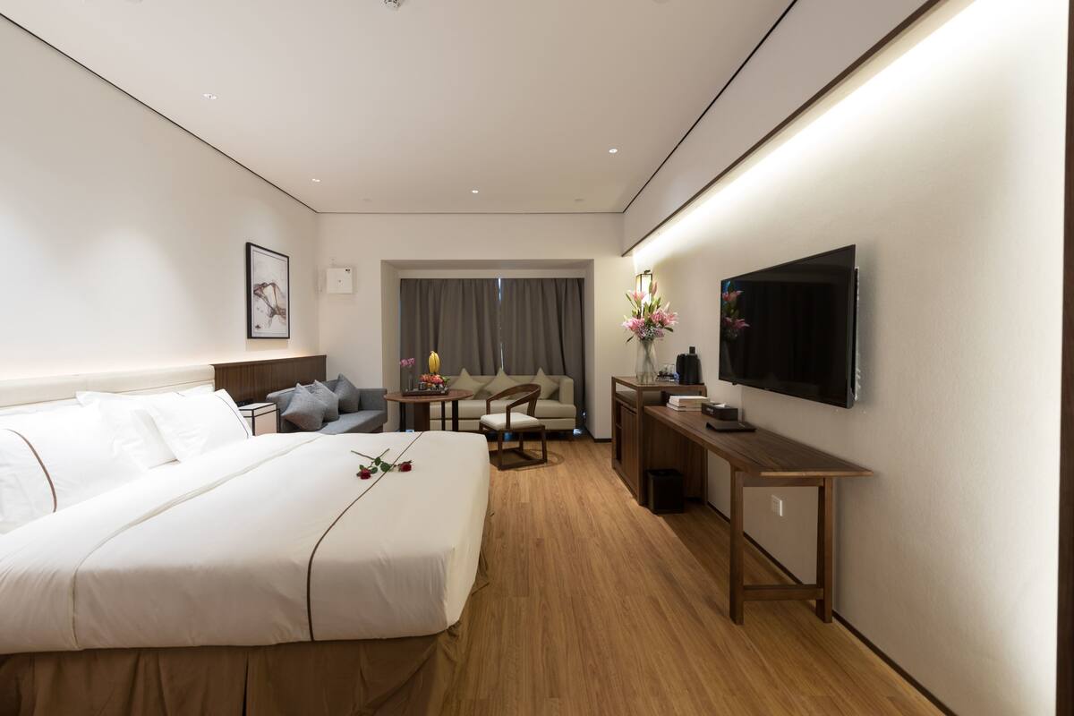 Desk, blackout curtains, iron/ironing board, free WiFi