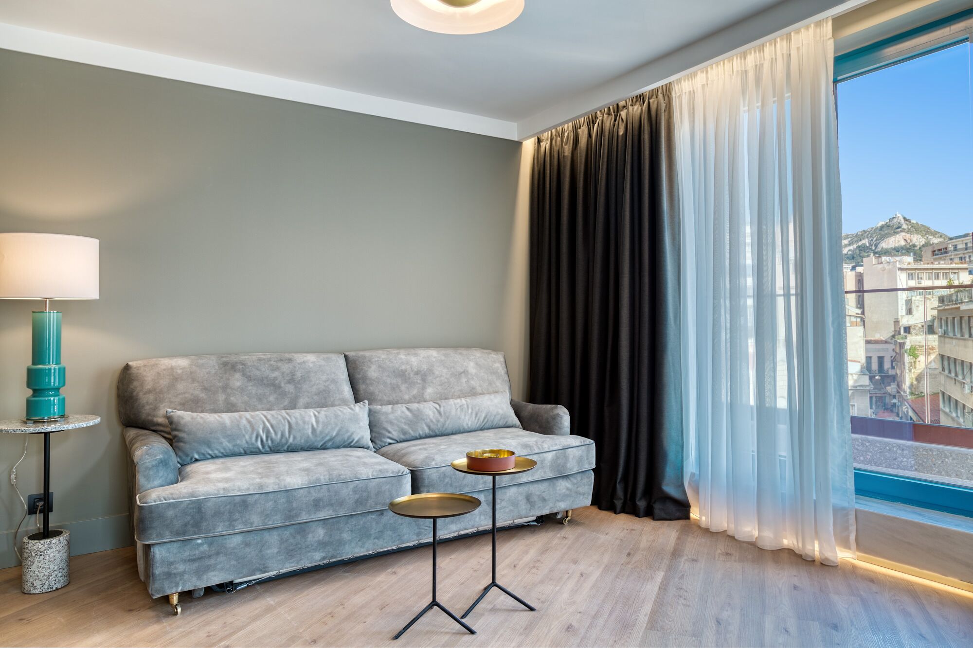 roomy suite with balcony & acropolis view | desk, laptop workspace, blackout curtains, iron/ironing board