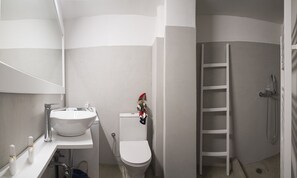 Hair dryer, towels, shampoo, toilet paper