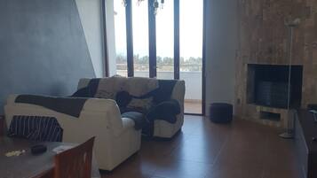 TV, caminetto, lettore DVD, tavolo da ping pong