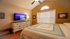 4 bedrooms, desk, iron/ironing board, travel cot