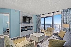 Smart TV, fireplace, DVD player