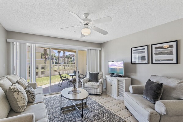 TV - First Floor Beachfront Condo, Steps to Sand, 2 Pools + Gym (Miramar Beach)