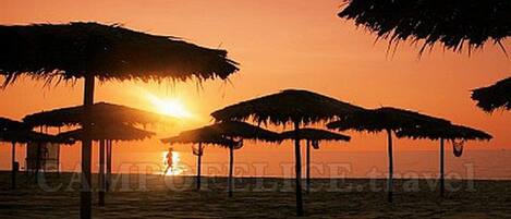 Beach nearby, sun loungers