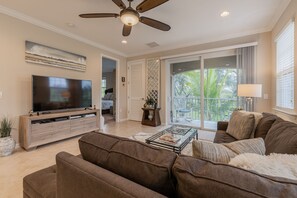 TV, music library, video library, stereo