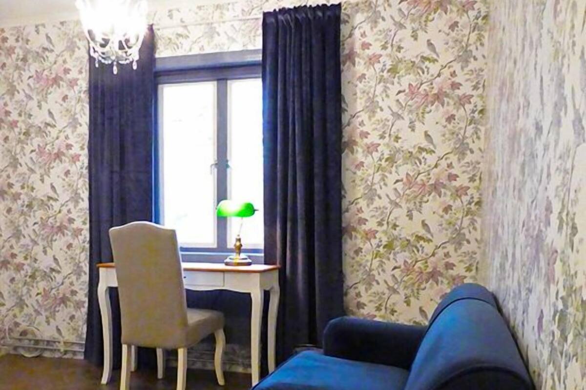Desk, laptop workspace, blackout drapes, WiFi (free)