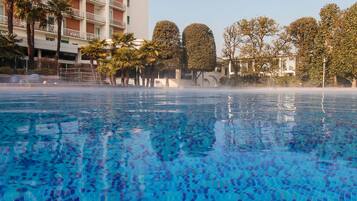 Indoor pool, seasonal outdoor pool, pool umbrellas, sun loungers