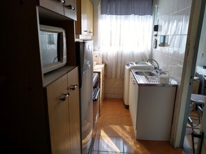 Full-sized fridge, microwave, oven, stovetop
