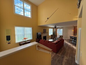 Smart TV, fireplace, DVD player, foosball