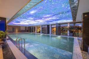 Indoor pool, open 6:00 AM to 10:00 PM, pool umbrellas, pool loungers