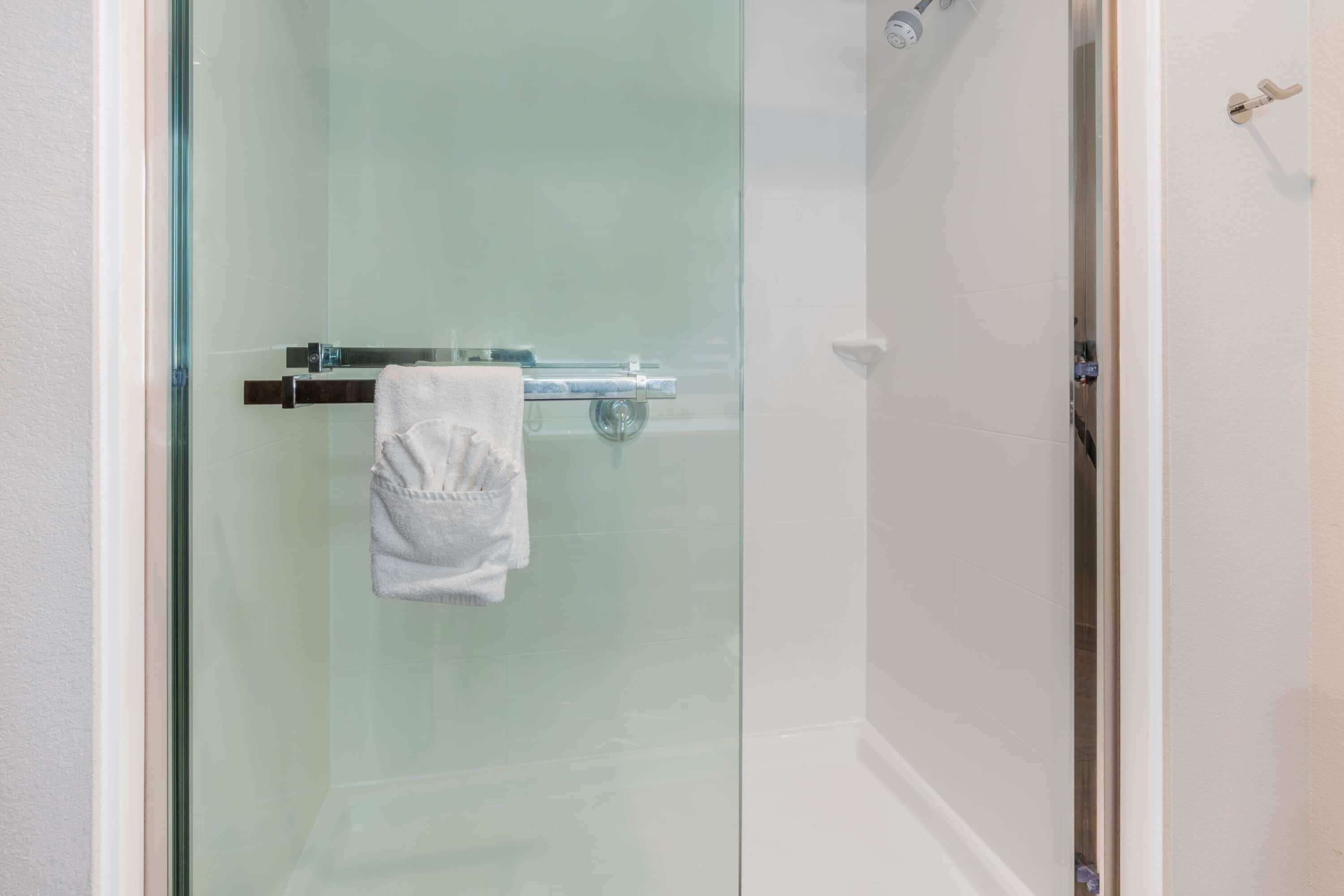 combined shower/bathtub, hair dryer, towels